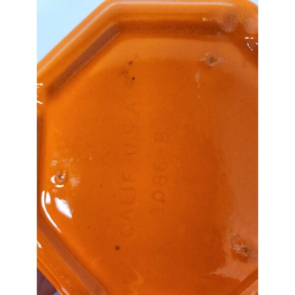 Vintage California Pottery USA Orange Ceramic Serving Bowl Candy Dish Lidded - Picture 8 of 10